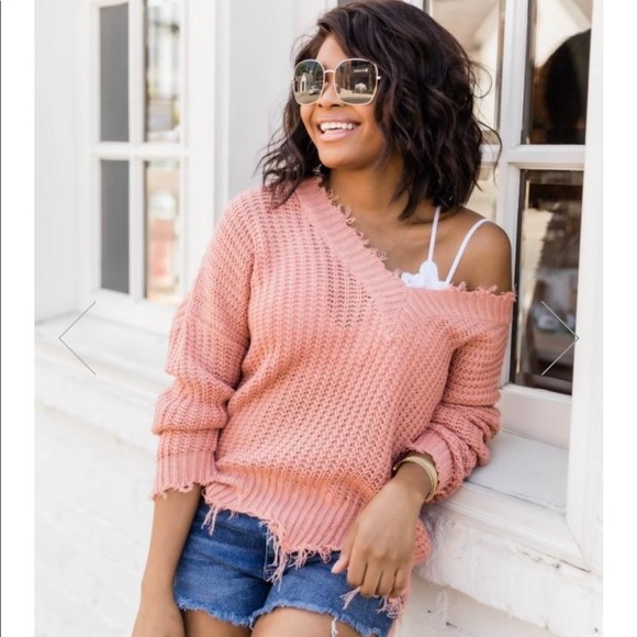 Pink Lily | Sweaters | Maybe Pink Distressed Sweater | Poshmark